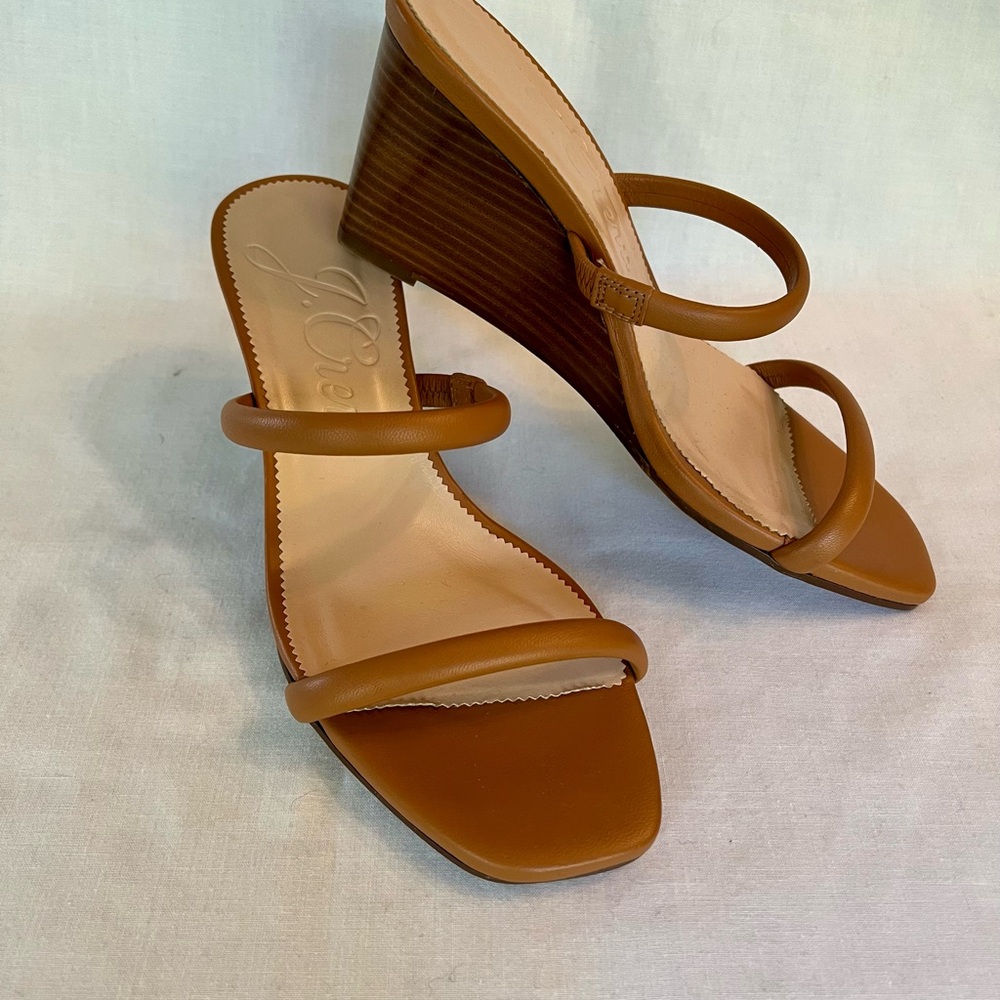 J. Crew Double Strap Tan Wedge Sandals 8